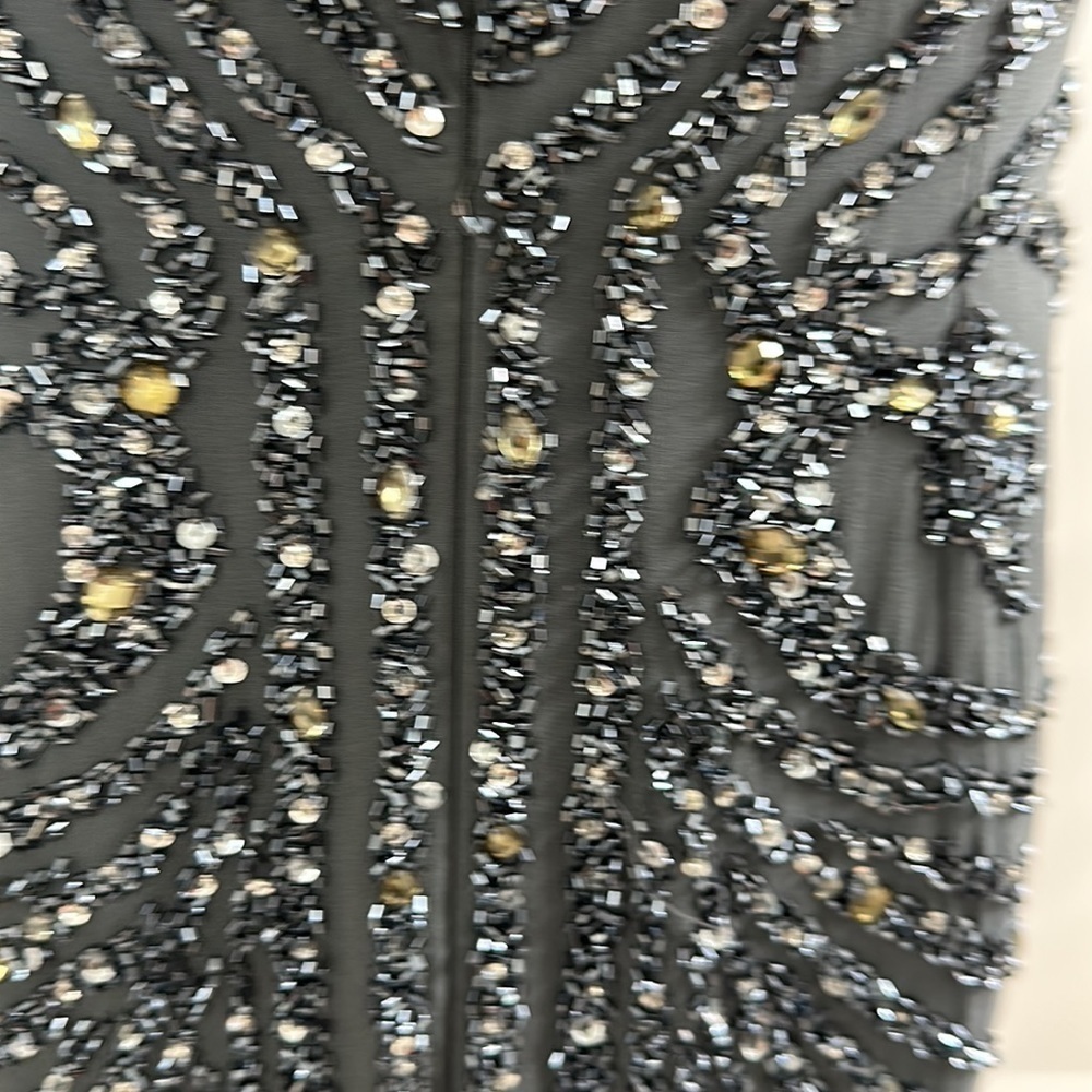 SALE Basix Black Label Beaded Gray Short Cocktail Dress Size 8 - Picture 5 of 8